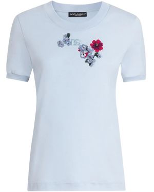 Dolce & Gabbana Floral-Detail T-Shirt - Blue