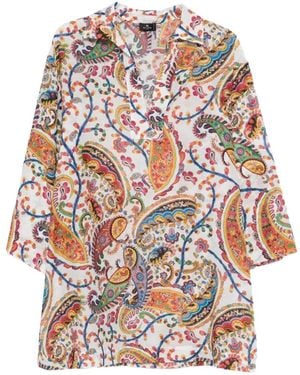 Etro Mini-Jurk Met Paisley-Print En V-Hals - Wit