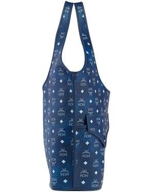 MCM Large Leni Signature Visetos Canvas Tote Bag - Blue