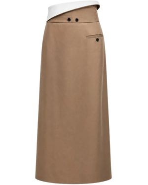 Carven Fold-Over Waist Slit-Detail Maxi Skirt - Natural
