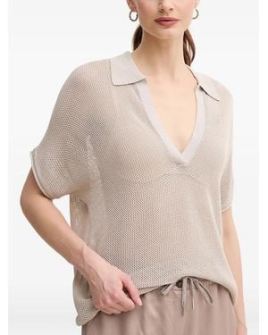 MARC AUREL Mesh V-Neck T-Shirt - Natural