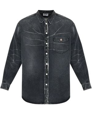 Moschino Logo-Patch Denim Shirt - Gray