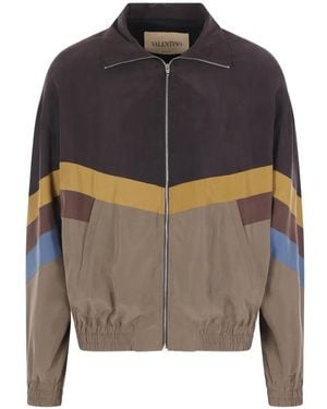 Valentino Garavani Silk Chevron Bomber Jacket - Brown