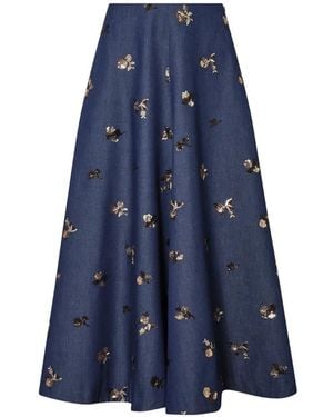 Altuzarra Sequin-Embellished Floral-Print Skirt - Blue