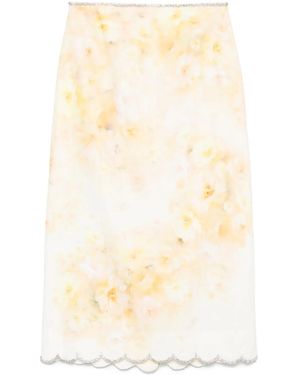 Zimmermann Floral Print Linen Midi Skirt - Natural