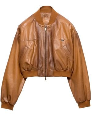 Prada Cropped Nappa Leather Jacket - Brown