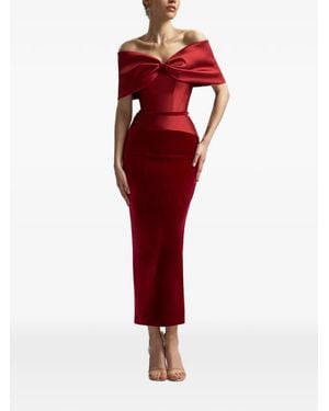 Cristallini Off-Shoulder Taffeta Gown - Red
