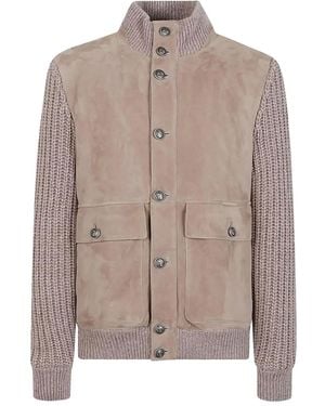 Brunello Cucinelli Suede Knitted-Sleeves Jacket - Brown