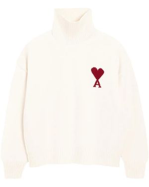 Ami Paris Ami De Coeur Logo-Detail Roll-Neck Jumper - White