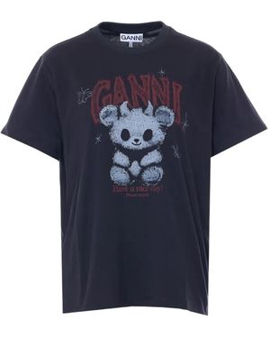 Ganni T-Shirt À Logo Imprimé - Blue