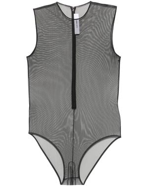Alex Perry Crew-Neck Mesh Bodysuit - Grey