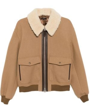 Tom Ford Cropped Wool Jacket With Plush Shearling Collar - Natural