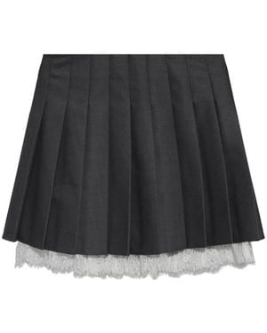 Self-Portrait Lace-Trim Pleated Mini Skirt - Blue