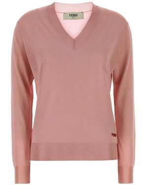 Fendi V-Neck Stretch Jumper - Pink