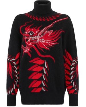 Roberto Cavalli Rollkragenpullover Mit Drachenmotiv - Rot