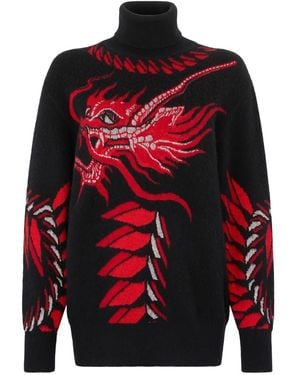 Roberto Cavalli Dragon-Motif Turtleneck Sweater - Red