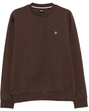 BOSS Logo-Plaque Crew-Neck Sweatshirt - Brown