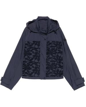 Moncler Floral-Embroidered Hooded Jacket - Blue