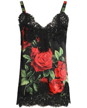 Dolce & Gabbana Rose-Print Satin Top - Red