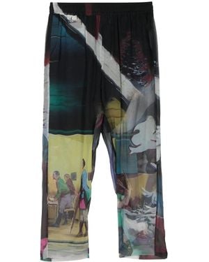 Undercover Graphic-Print Cropped Pants - Blue