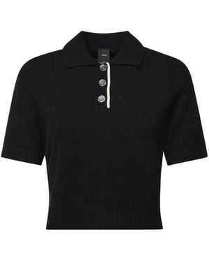 Pinko Button-Up Polo-Collar Sweater - Black