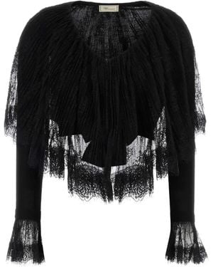 Blumarine Lace-Trimmed Ruffled Cardigan - Black