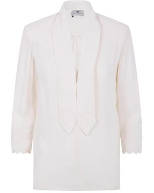 Elisabetta Franchi V-Neck Blouse With Embroidered Initials - White