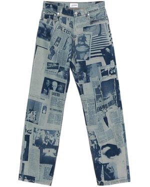 Jean Paul Gaultier Newspaper-Print Straight Jeans - Blue