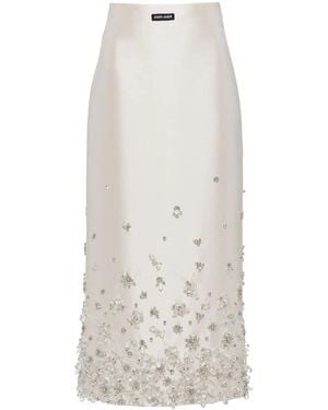 Miu Miu Floral-Embellished Midi Skirt - White
