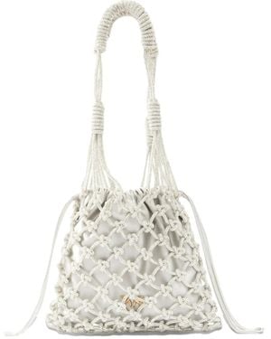 Pinko Geweven Bucket-Tas Met Mesh - Wit