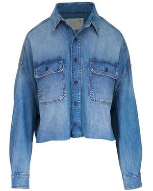 R13 Cropped Denim Shirt - Blue