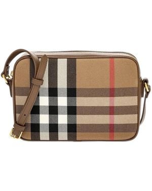 Burberry Check Camera Crossbody Bag - Brown