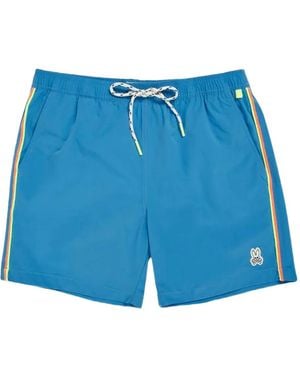 Psycho Bunny Rushup Side-Stripe Swim Shorts - Blue
