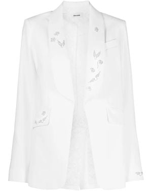 Zadig & Voltaire Rhinestone-Embellished Shawl-Lapel Blazer - White