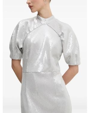 ROTATE BIRGER CHRISTENSEN Puff-Sleeve Sequinned Dress - Grey