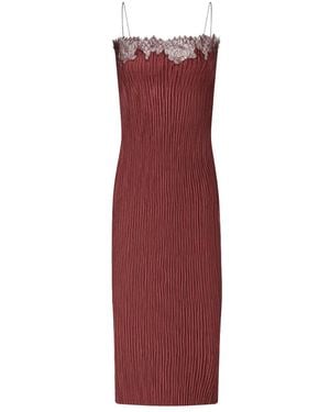 FFORME Lace-Trim Pleated Dress - Red