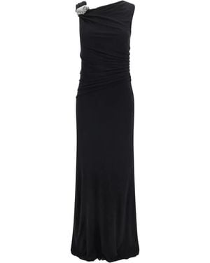 McQueen One-Shoulder Crystal-Embellished Gathered Jersey-Crepe Gown - Black