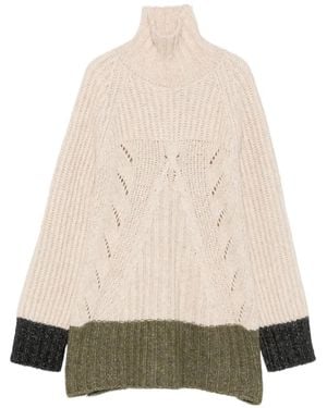 La DoubleJ Pull En Maille Torsadée À Col Roulé - Blanc