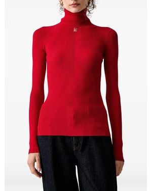 Elisabetta Franchi Ribbed Logo-Plaque Top - Red