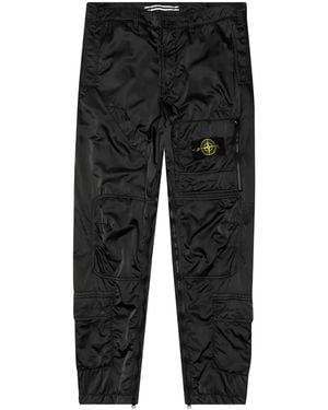 Stone Island Compass-Patch Zip-Fly Trousers - Black