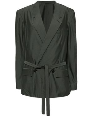 Lemaire Tied-waist Double Breasted Blazer - Women's - Viscose/cotton/silk - Green