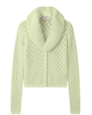 House Of Sunny Peggy Faux-Fur Collar Cardigan - Vert