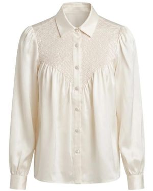 Loretta Caponi Milvia Smocked Silk Blouse - White