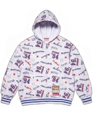 Supreme X Mitchell & Ness Nba Logo-Print Zip-Up Hoodie - White