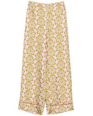 La DoubleJ Floral-Print Silk Trousers - Metallic