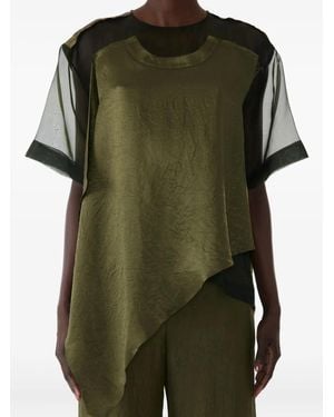 Jason Wu Asymmetric-Hem Crinkled T-Shirt - Green
