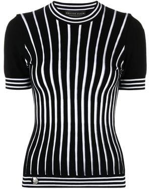 Philipp Plein Intarsia-Stripe Short-Sleeve Jumper - Black