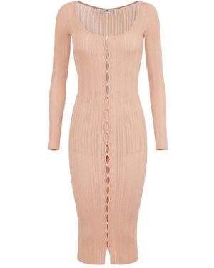 Elisabetta Franchi Ribbed Knit Button-Front Dress - Pink