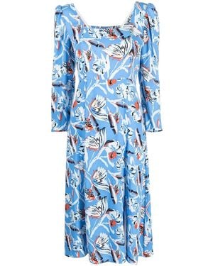 Diane von Furstenberg フローラル ロングスリーブ ドレス - ブルー