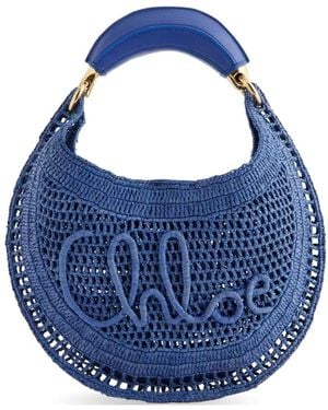 Chloé Woven Logo-Lettering Shoulder Bag - Blue
